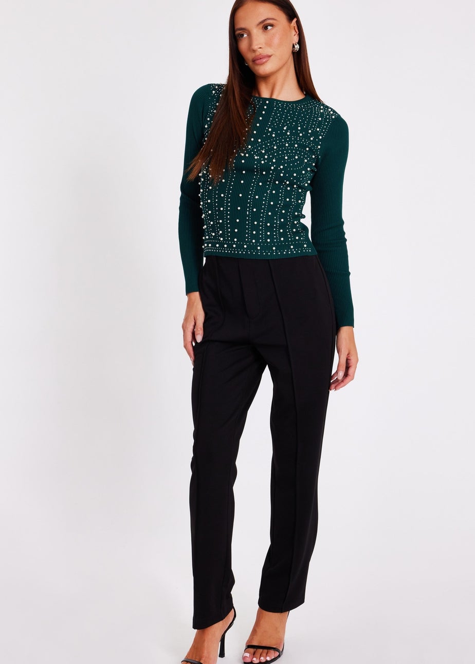 Quiz Green Embellished Long Sleeve Top