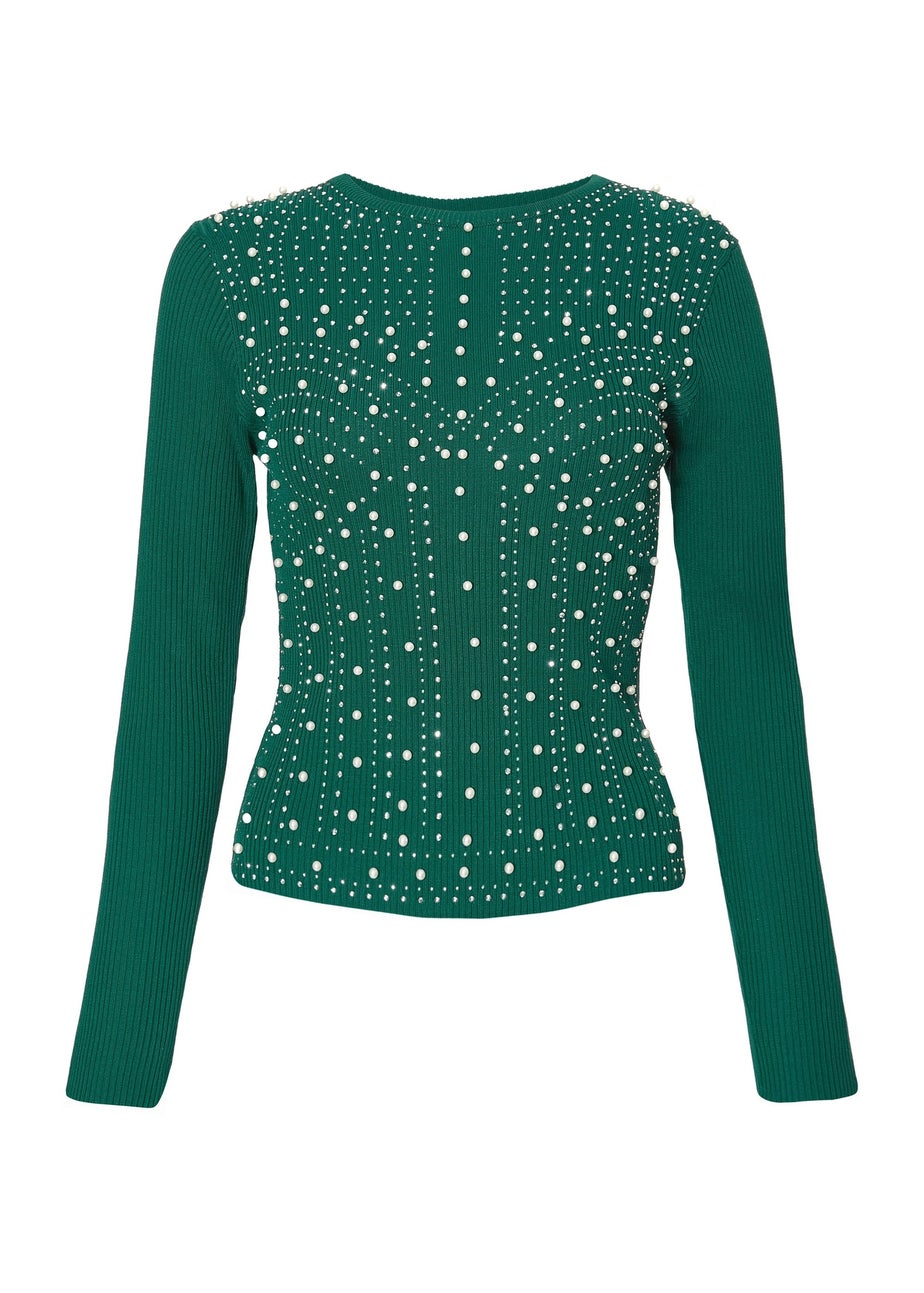 Quiz Green Embellished Long Sleeve Top