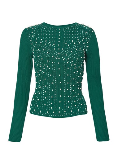 Quiz Green Embellished Long Sleeve Top