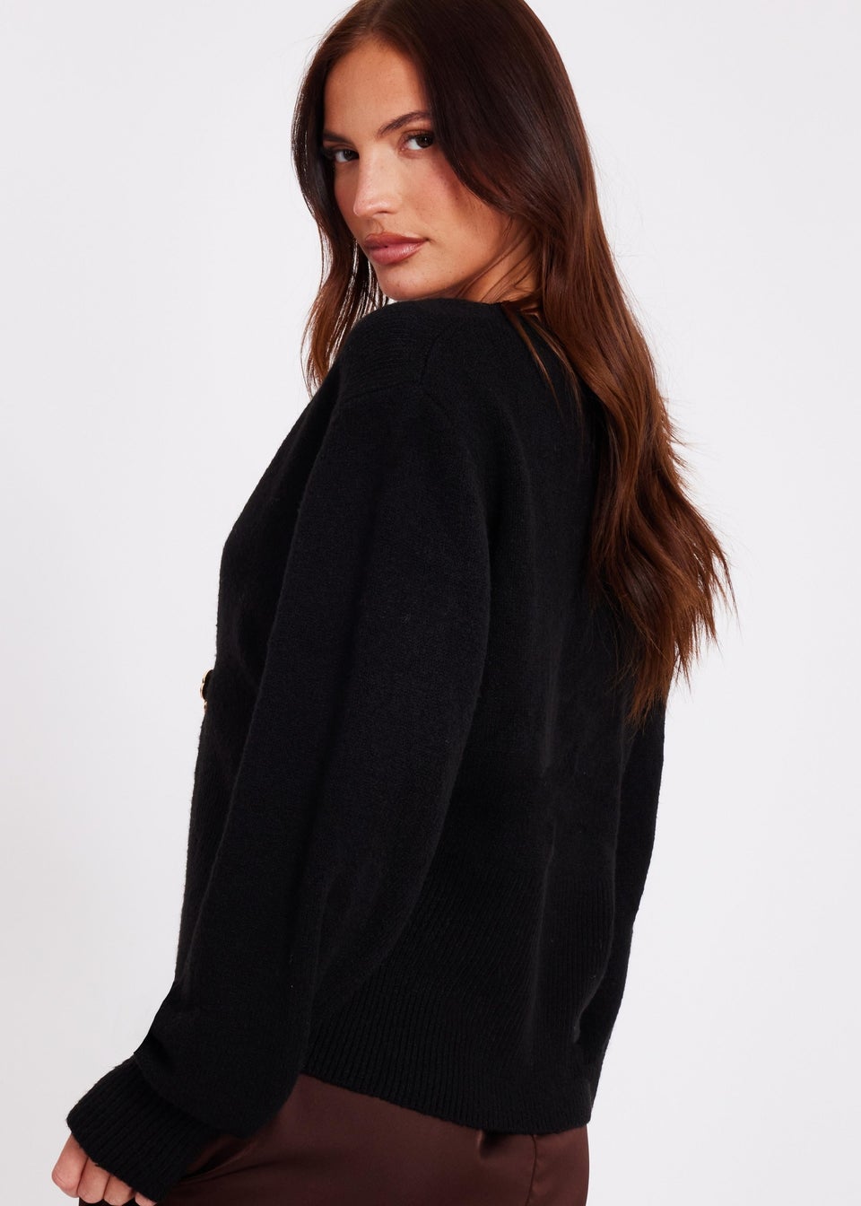 Quiz Black Knit Flower Button Cardigan