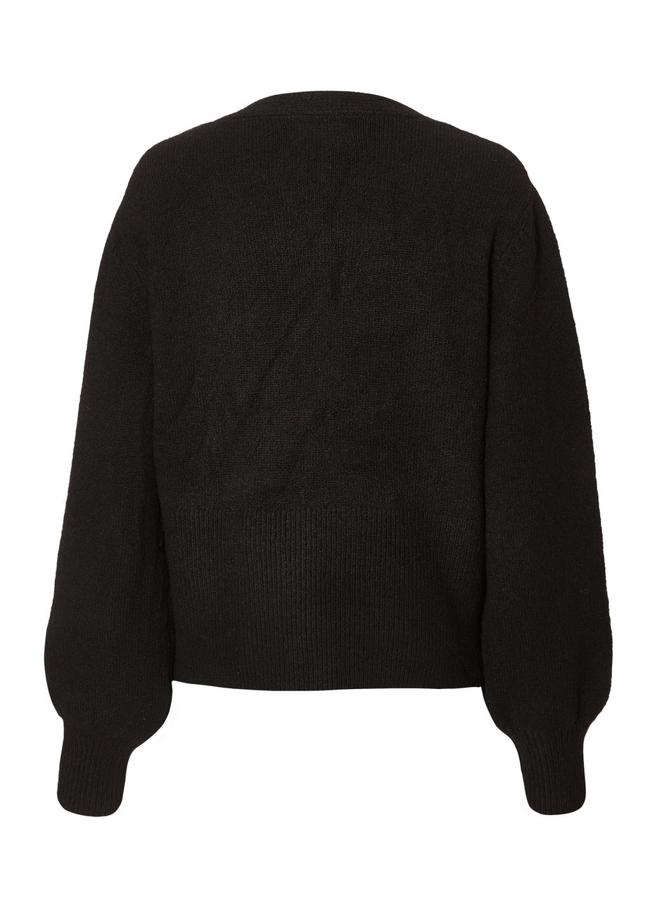 Quiz Black Knit Flower Button Cardigan