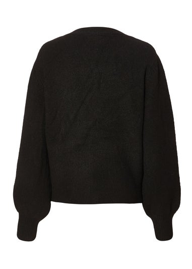 Quiz Black Knit Flower Button Cardigan