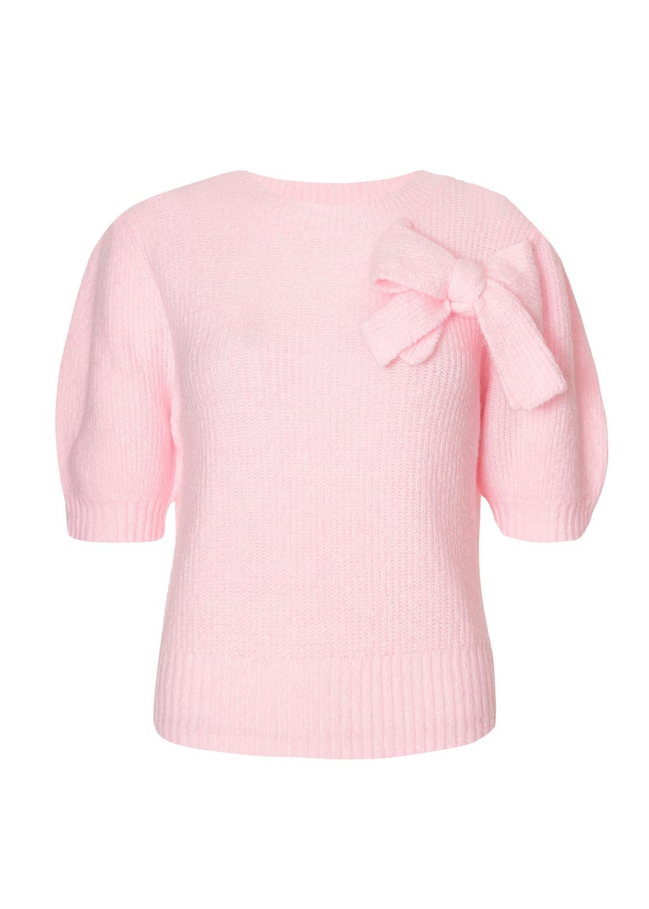 Quiz Pink Puff Sleeve Knit Jumper