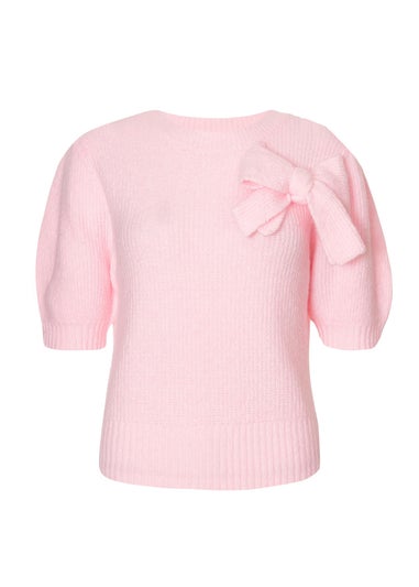 Quiz Pink Puff Sleeve Knit Jumper