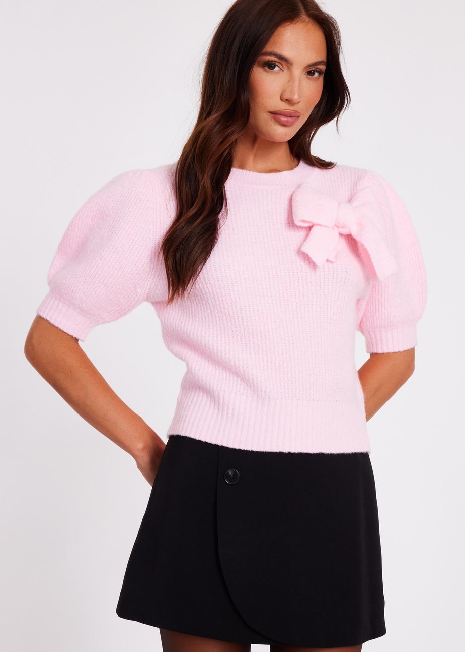 Quiz Pink Puff Sleeve Knit Jumper