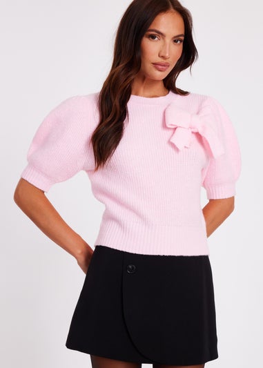 Quiz Pink Puff Sleeve Knit Jumper