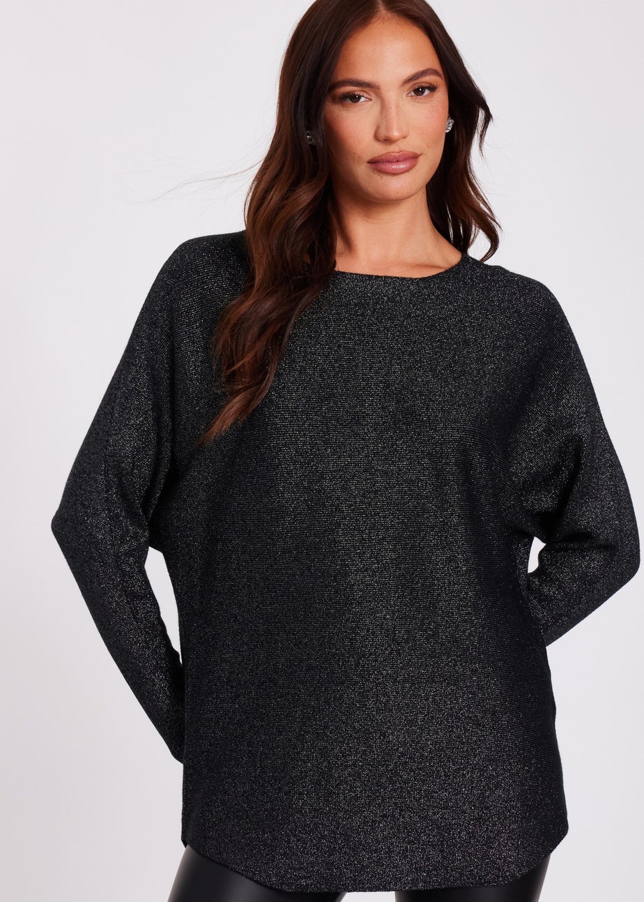 Quiz Black Glitter Batwing Jumper