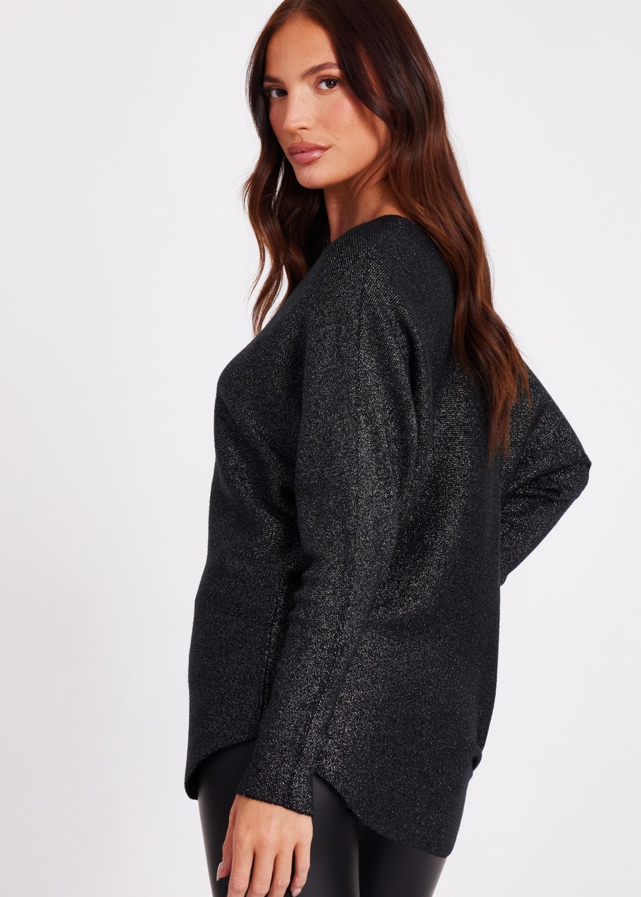 Quiz Black Glitter Batwing Jumper