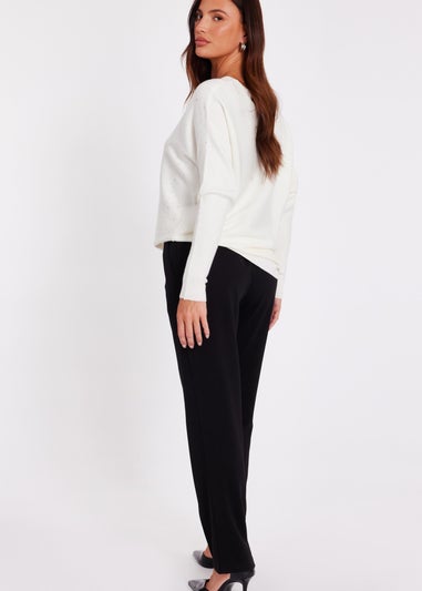 Quiz Cream Knitted Sequin Batwing Jumper