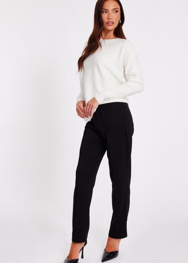 Quiz Cream Knitted Sequin Batwing Jumper