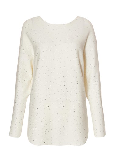 Quiz Cream Knitted Sequin Batwing Jumper