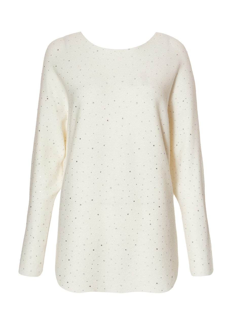 Quiz Cream Knitted Sequin Batwing Jumper