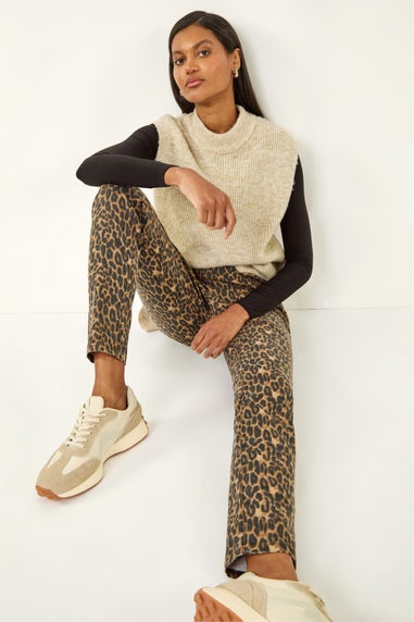 Roman Brown Animal Print Stretch Jeggings