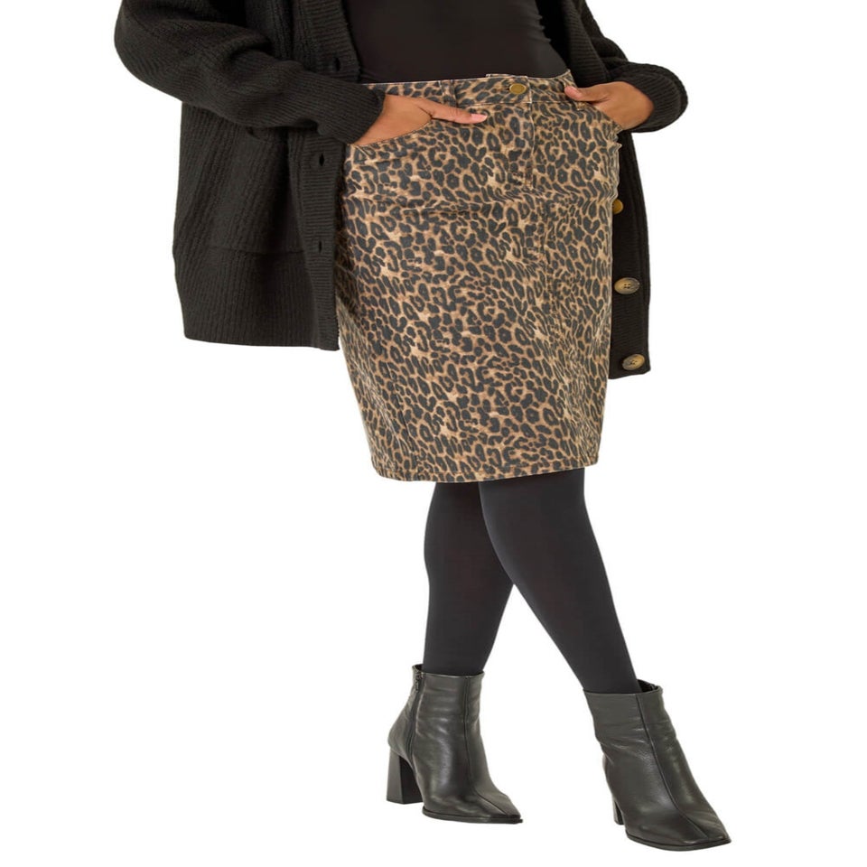 Roman Chocolate Animal Print A-Line Skirt