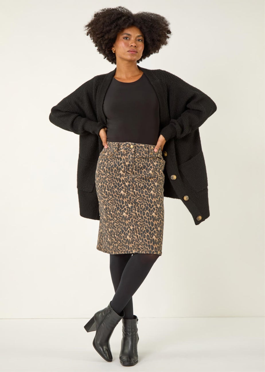 Roman Chocolate Animal Print A-Line Skirt