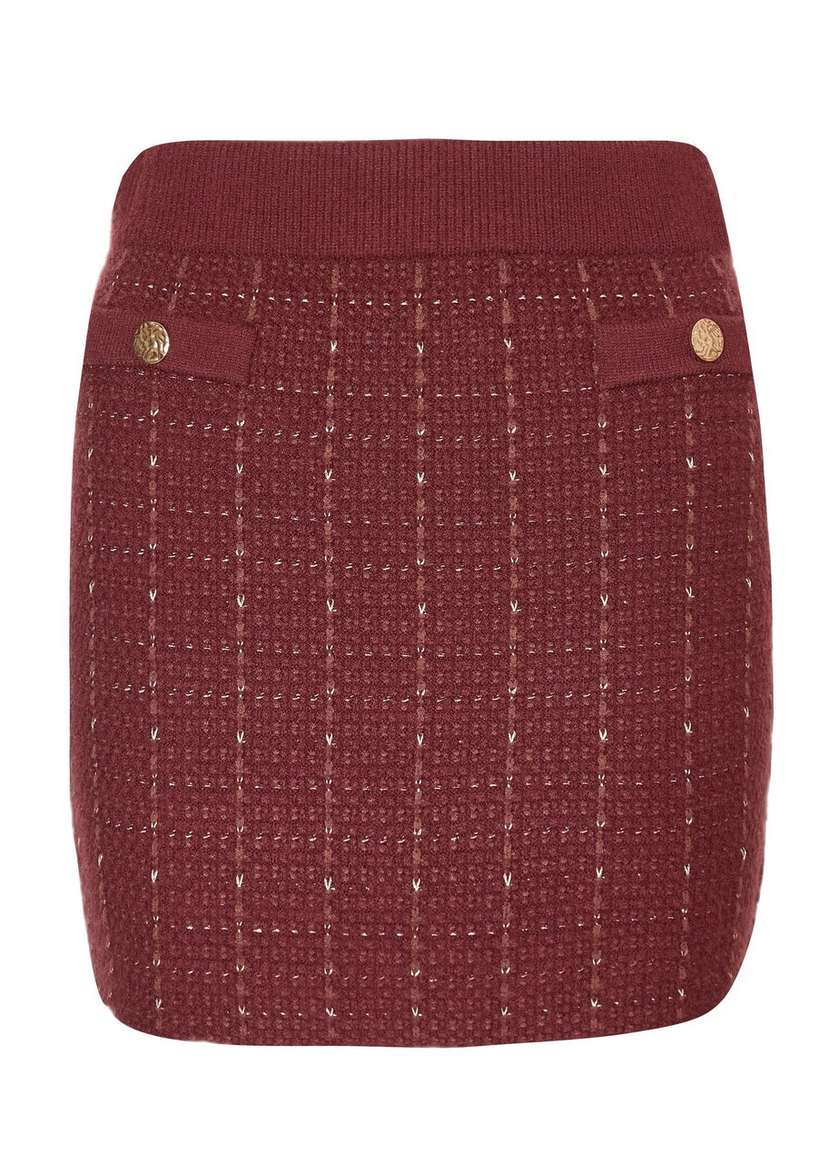 Quiz Burgundy Metallic Knit Skirt