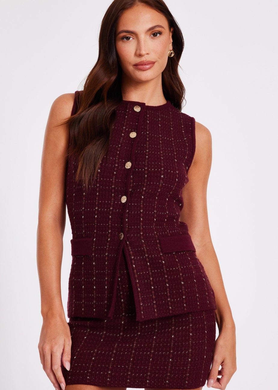 Quiz Burgundy Metallic Knit Skirt