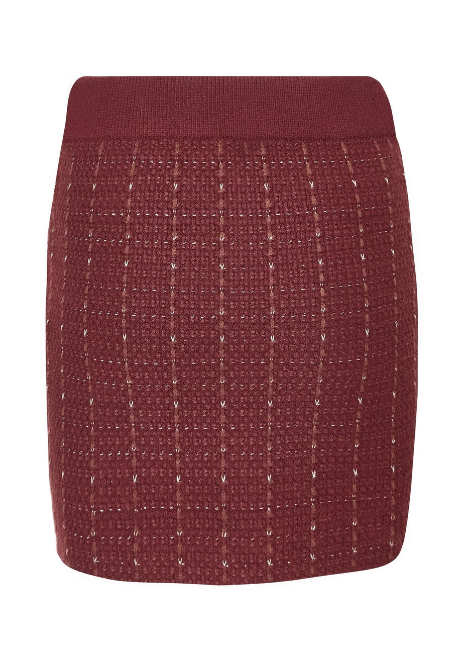 Quiz Burgundy Metallic Knit Skirt