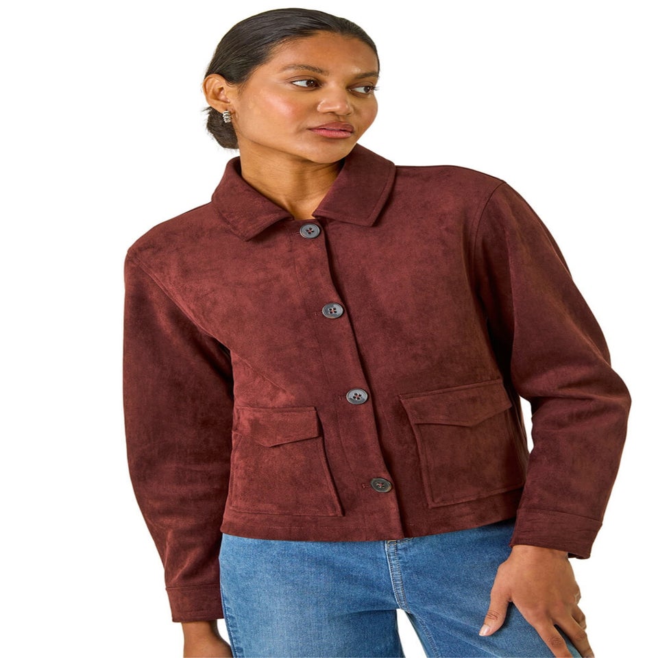 Roman Burgundy Suedette Button Jacket