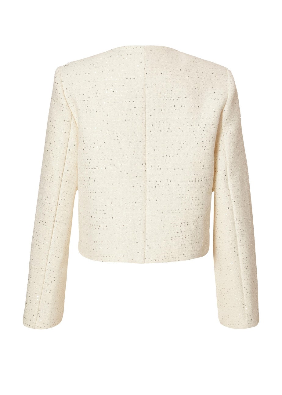 Quiz Cream Boucle Sequin Cropped Jacket