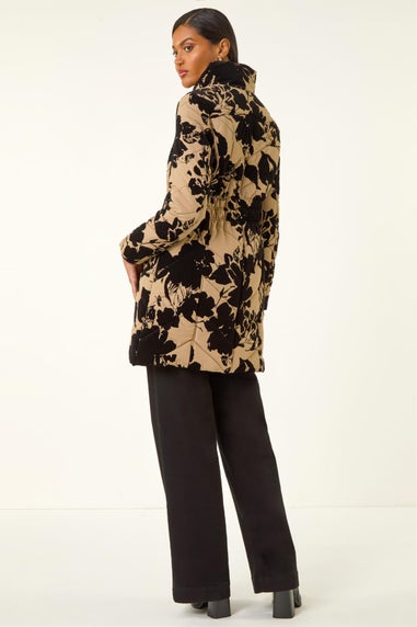 Roman Cream Floral Flock Detail Padded Coat