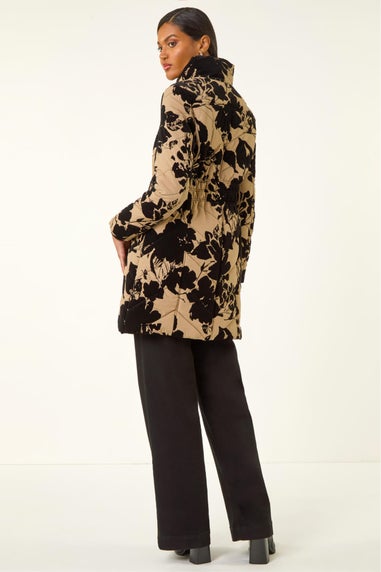 Roman Cream Floral Flock Detail Padded Coat