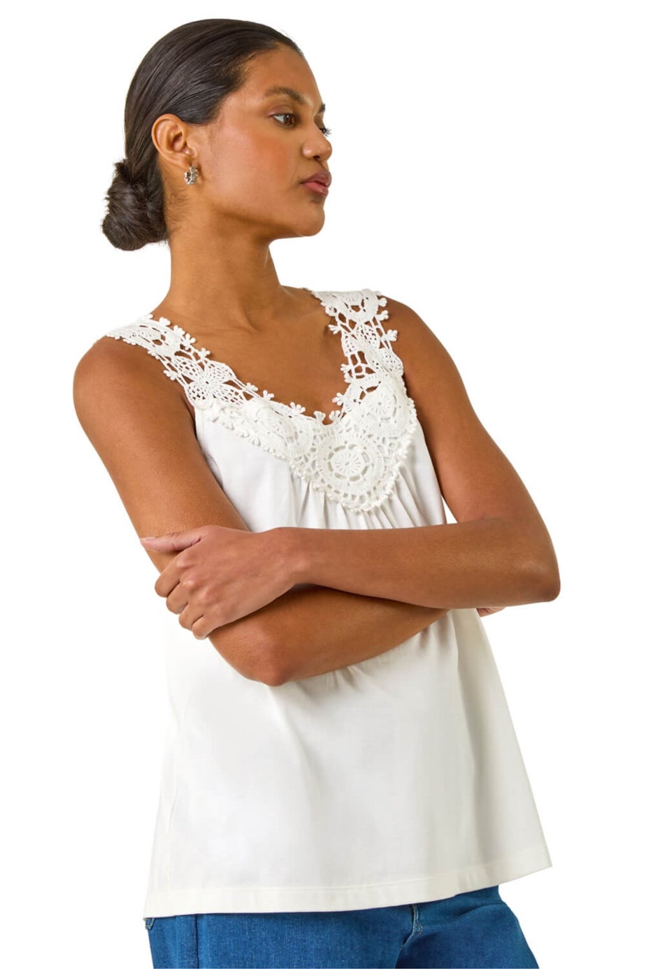 Roman Ivory Crochet Trim Vest Top