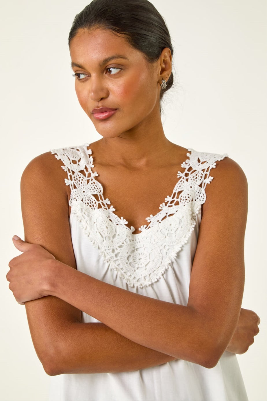 Roman Ivory Crochet Trim Vest Top