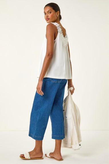 Roman Ivory Crochet Trim Vest Top