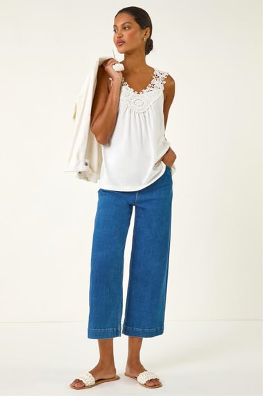 Roman Ivory Crochet Trim Vest Top