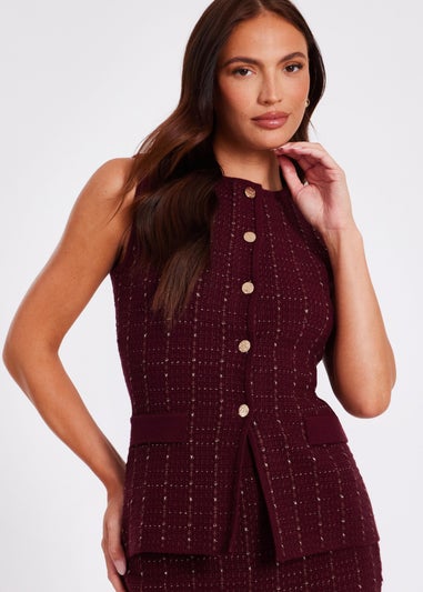 Quiz Burgundy Metallic Knit Waistcoat