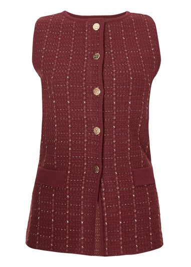 Quiz Burgundy Metallic Knit Waistcoat