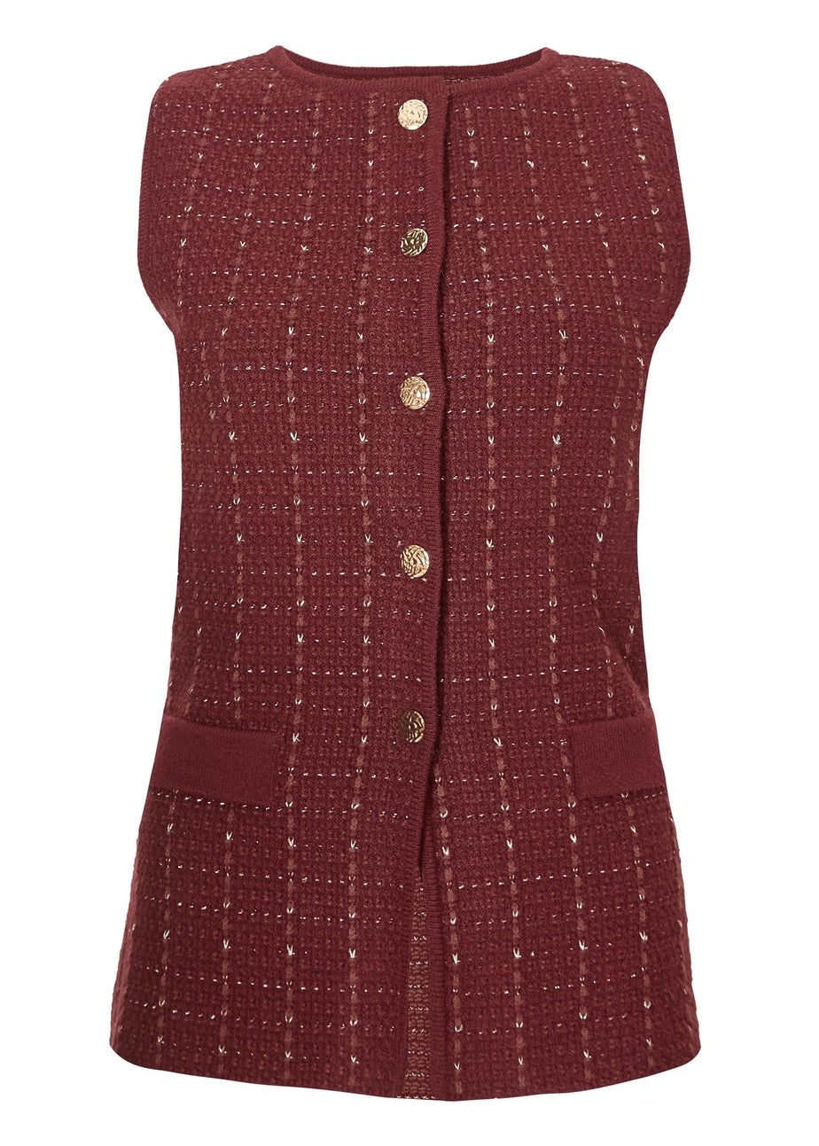 Quiz Burgundy Metallic Knit Waistcoat
