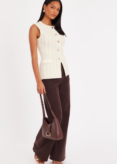 Quiz Burgundy Metallic Knit Waistcoat