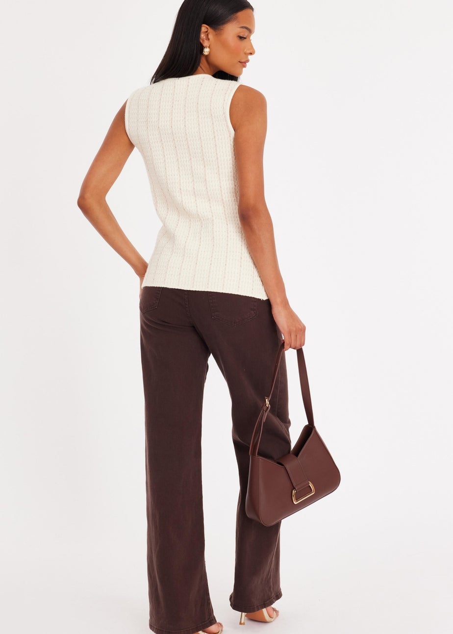 Quiz Burgundy Metallic Knit Waistcoat