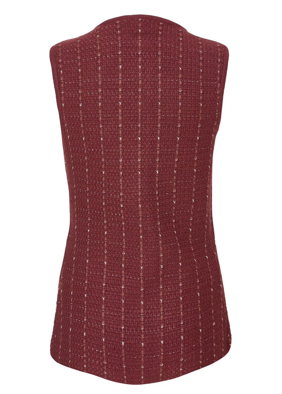Quiz Burgundy Metallic Knit Waistcoat