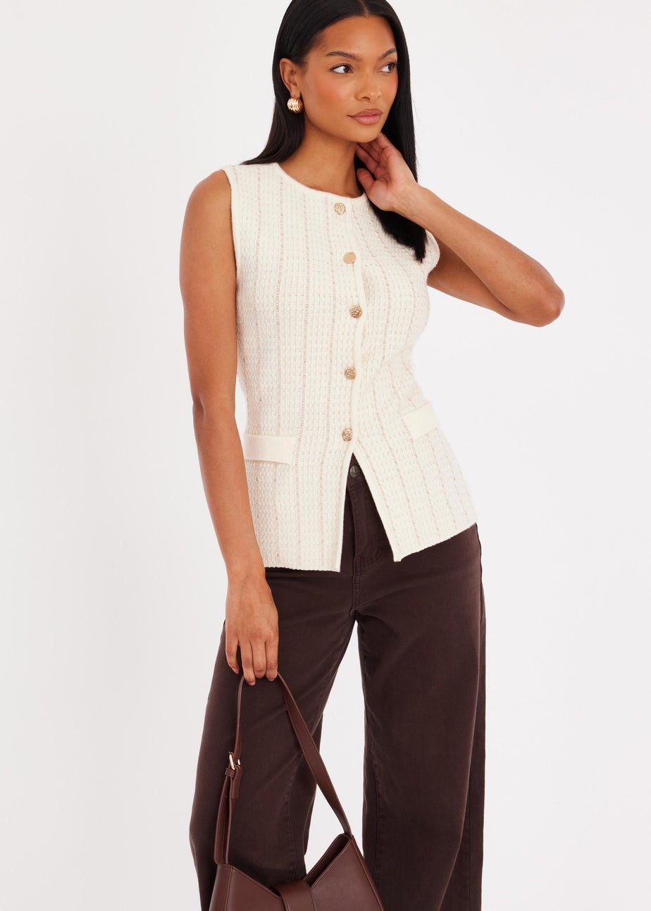 Quiz Burgundy Metallic Knit Waistcoat