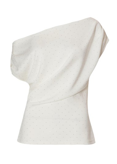Quiz White Diamante Drape Neck Top