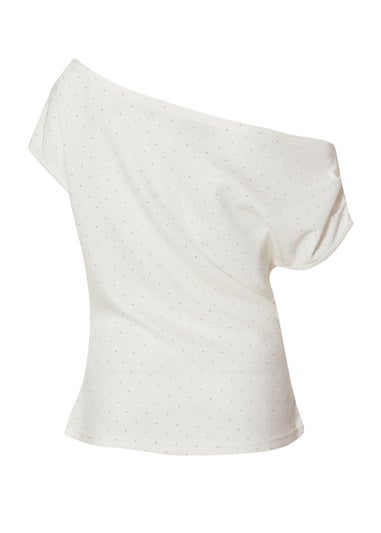 Quiz White Diamante Drape Neck Top