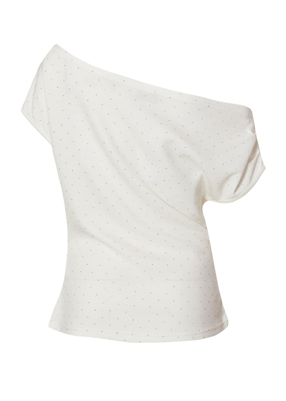 Quiz White Diamante Drape Neck Top