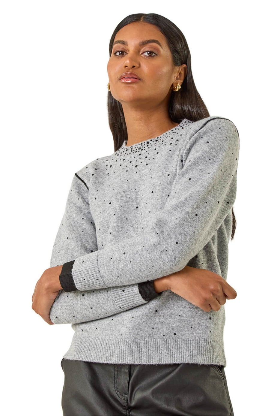 Roman Grey Embellished Knit Jumper
