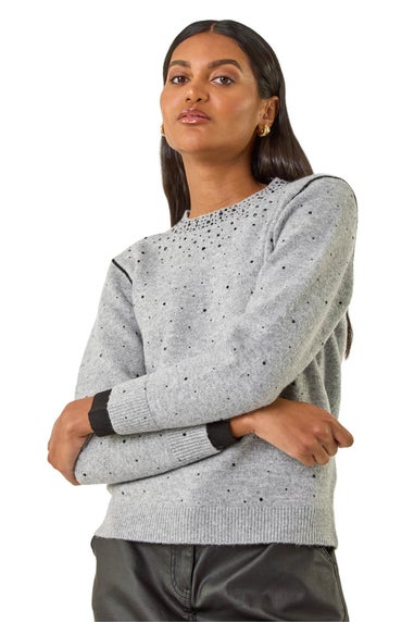 Roman Grey Embellished Knit Jumper