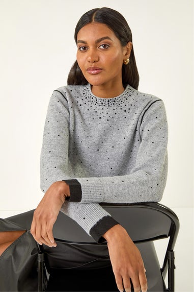 Roman Grey Embellished Knit Jumper