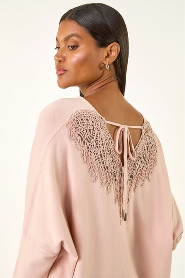 Roman Pink Lace Back V-Neck Poncho
