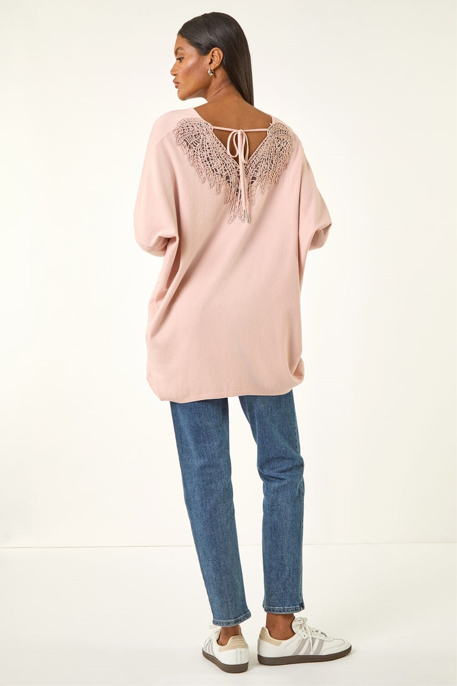 Roman Pink Lace Back V-Neck Poncho