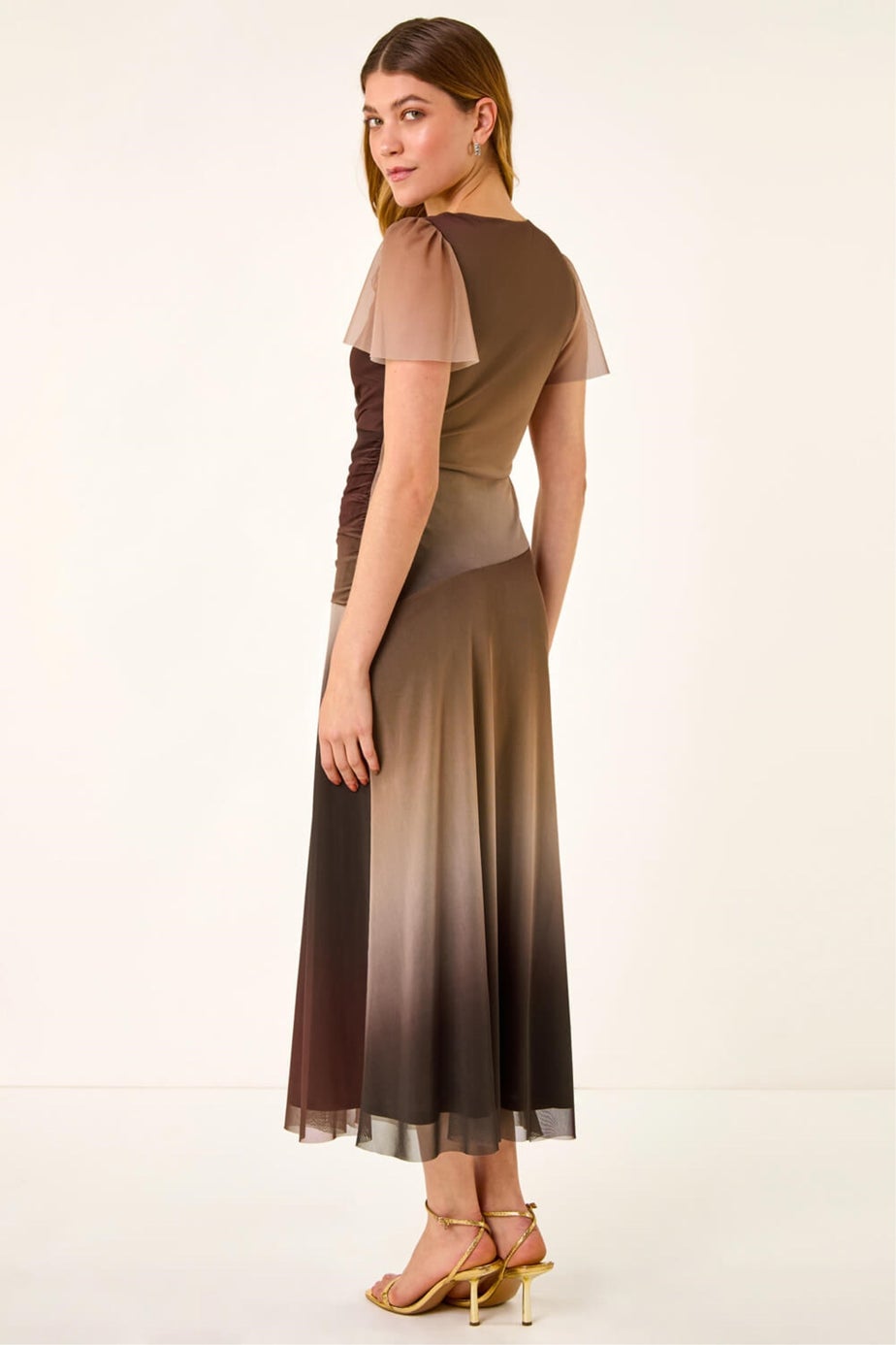 Roman Brown Hotfix Ombre Mesh Midi Dress