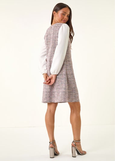 Roman Pink Petite Boucle Contrast Sleeve Dress