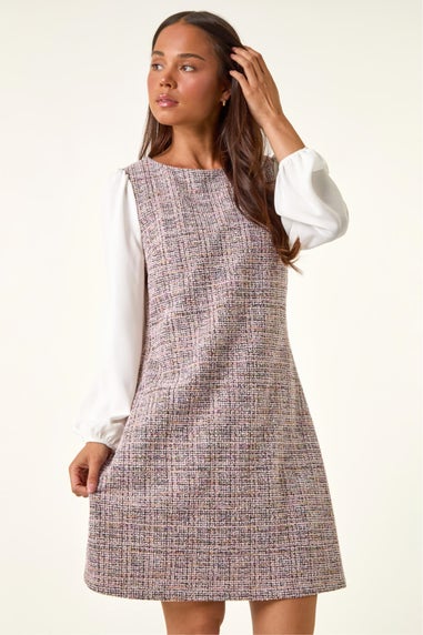 Roman Pink Petite Boucle Contrast Sleeve Dress