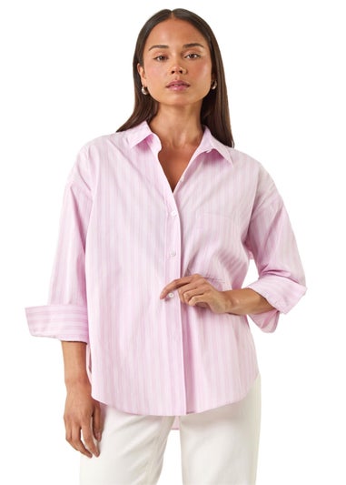 Roman Pink Petite Stripe Buttoned Pocket Front Shirt