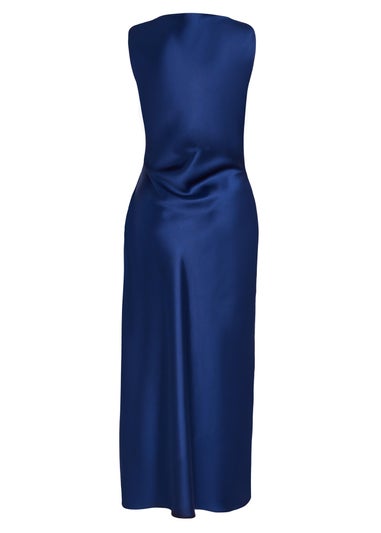 Quiz Navy Satin Ruched Midi Dress